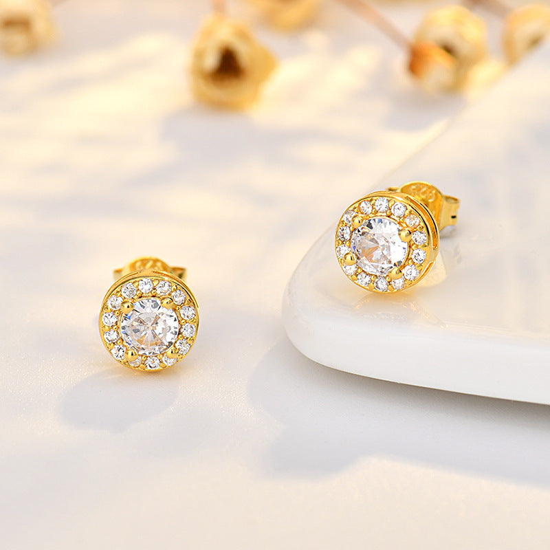 Three-piece Round Zircon Earrings Square Four-claw Earrings