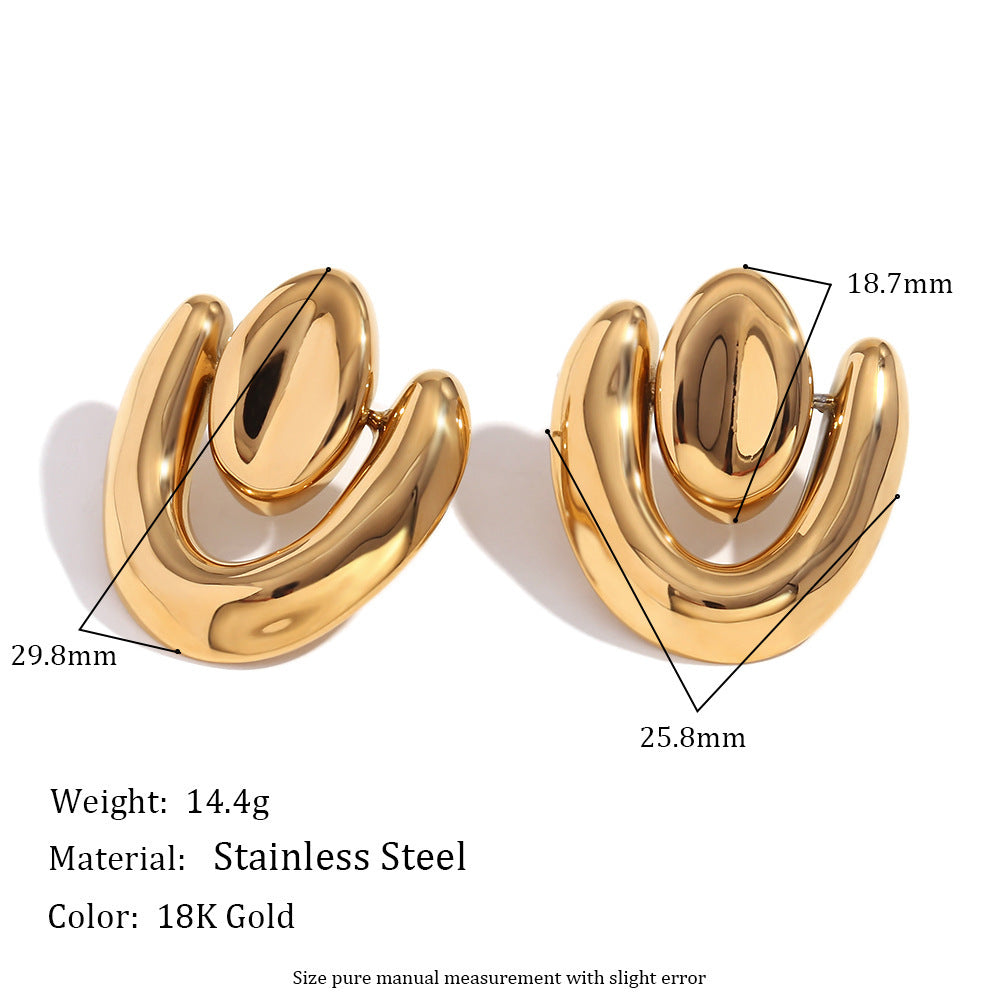 Stainless Steel 18K Gold Plating Geometric Stitching Irregular Heart Stud Earrings