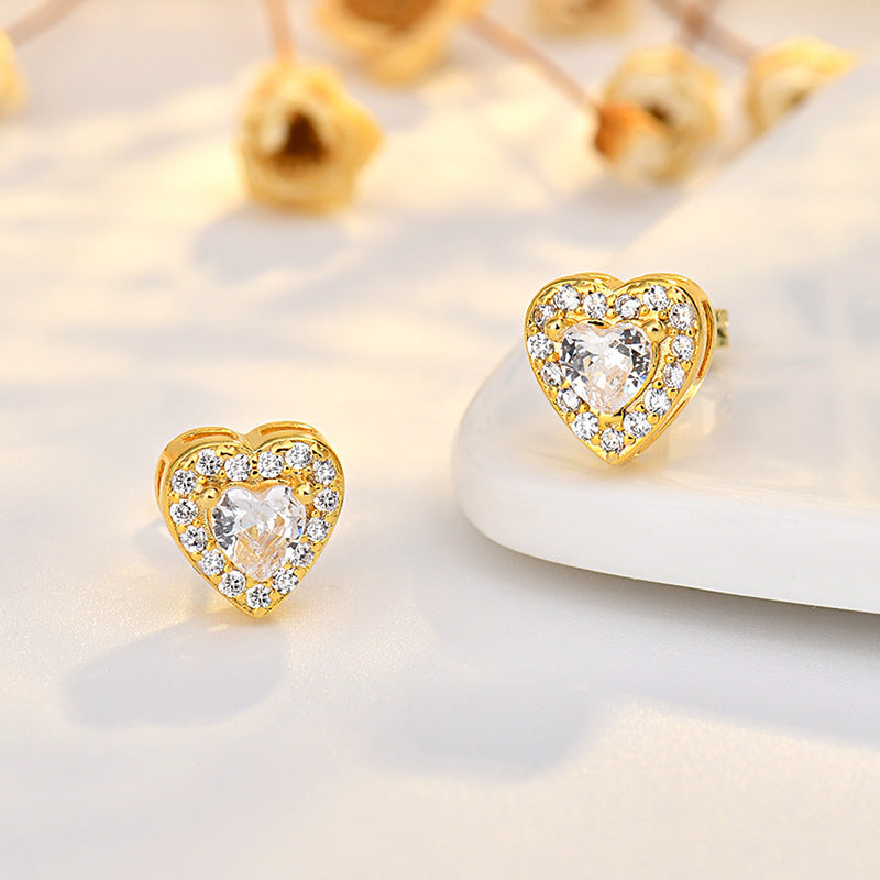 Three-piece Round Zircon Earrings Square Four-claw Earrings